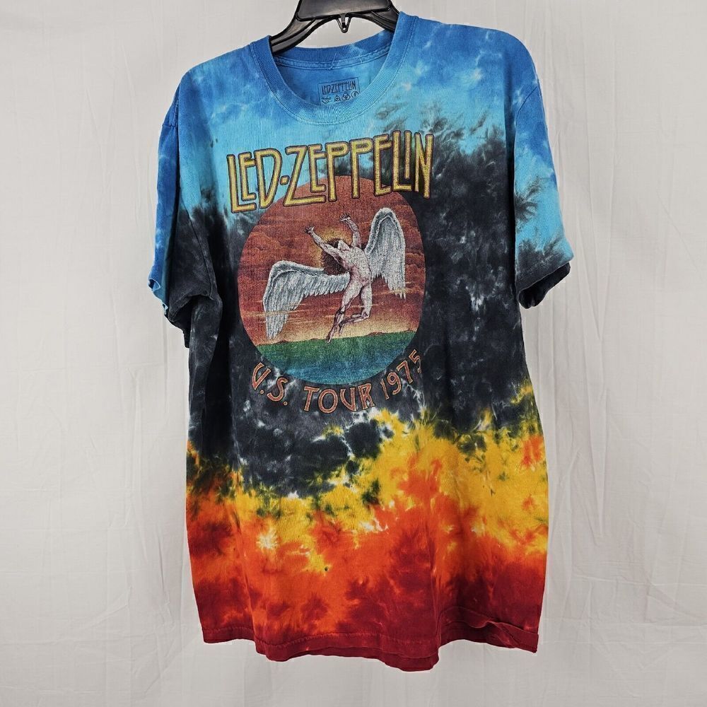 Led Zeppelin T Shirt Mens Large Tie Dye Retro Icarus US Tour 1975